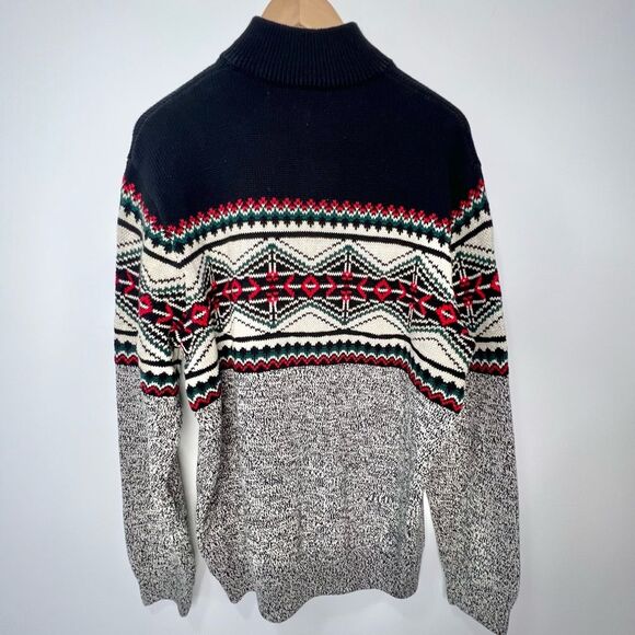 Chaps Ralph Lauren Mock Neck Fair Isle Ski Grandpa Cotton Sweater EUC Large - Picture 5 of 9